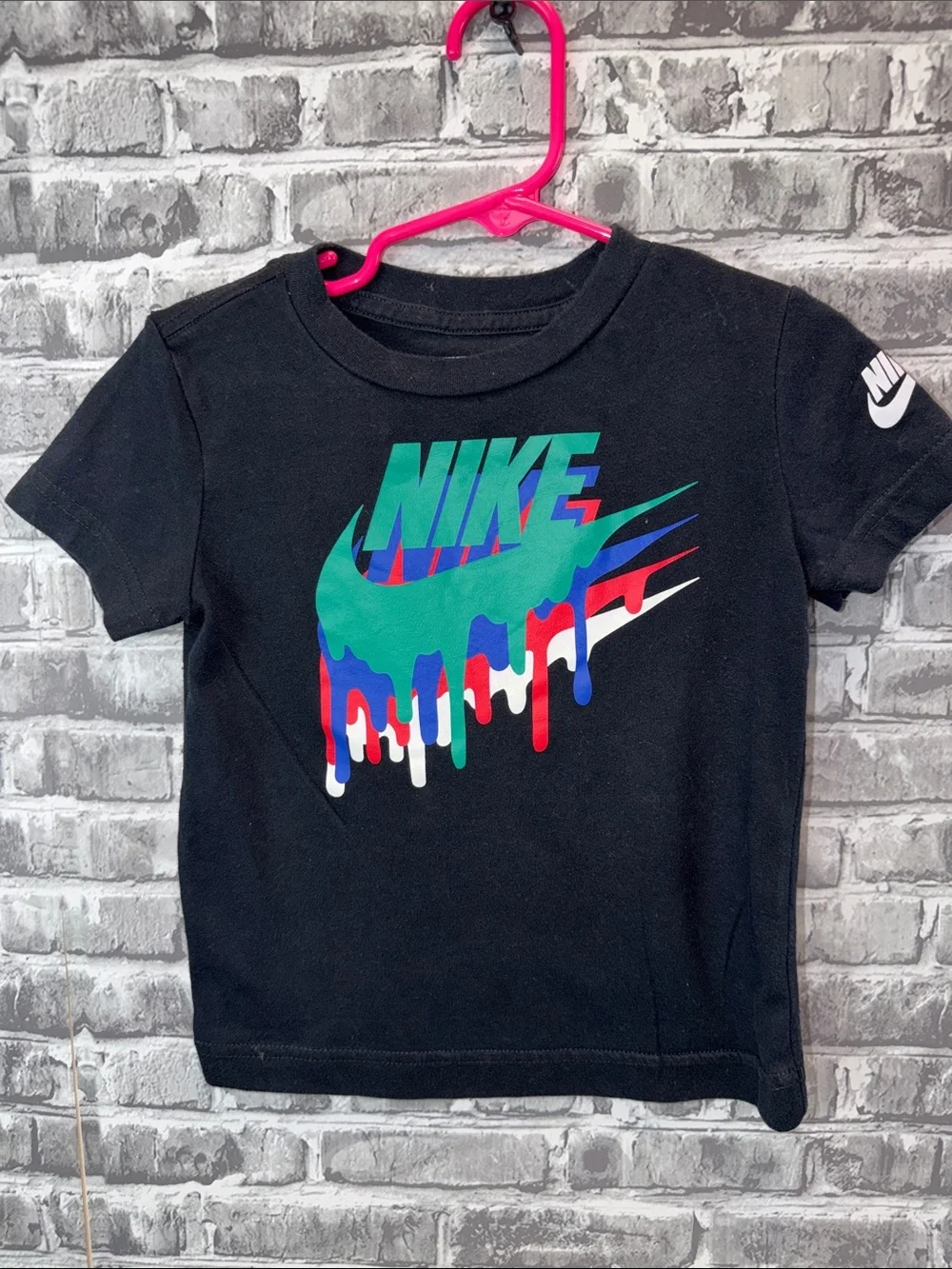 Nike Black Short Sleeve Tee with Multicolor Drip Swoosh